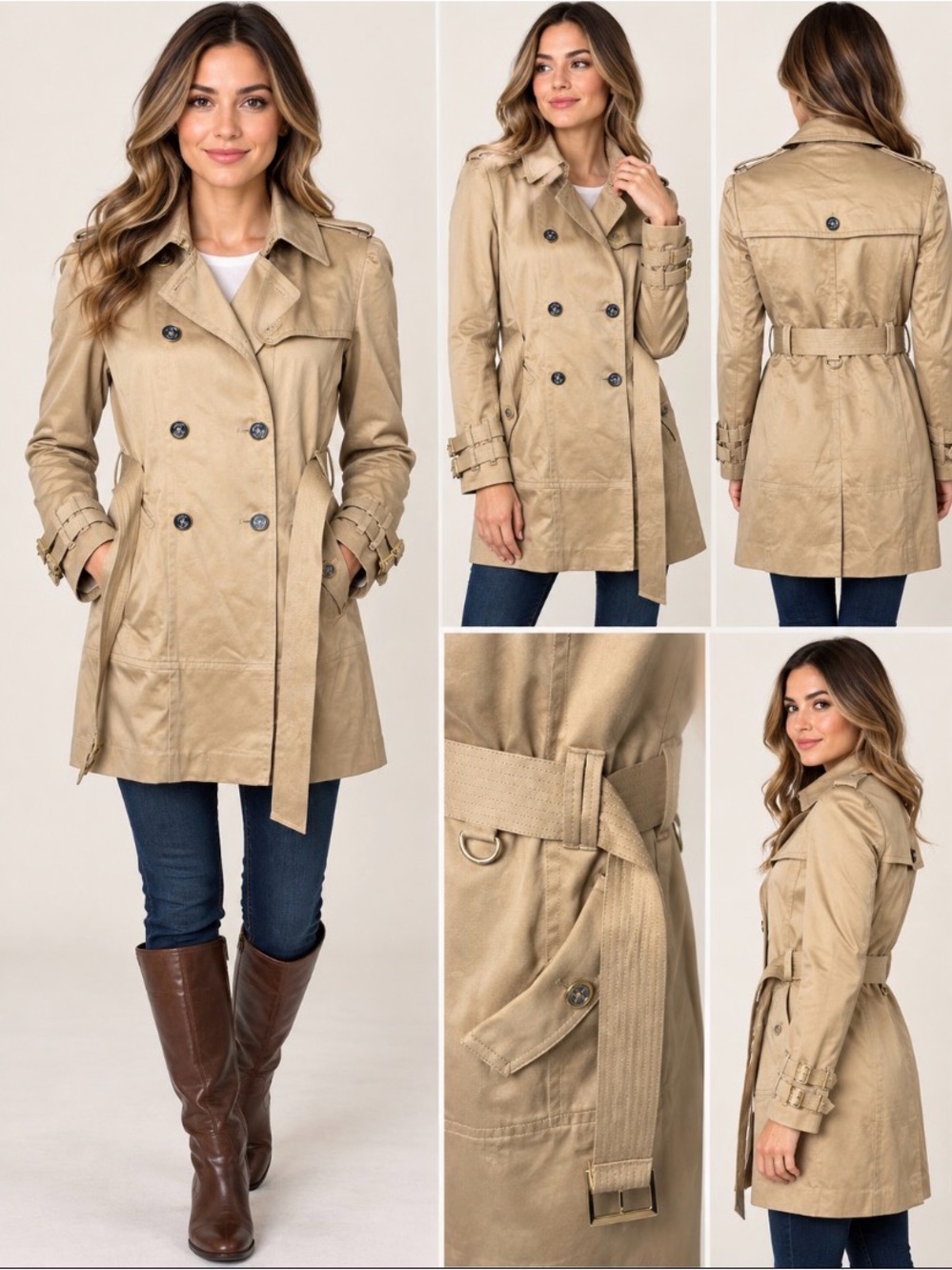 Juicy Couture Beige Cotton Trench Coat Belted Gold Hardware Size L NWOT